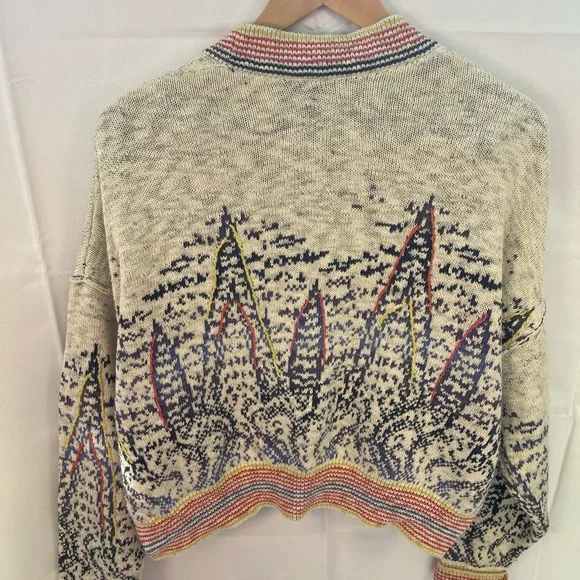 Pilcro Anthropology Cropped Cardigan Sweater Cream and Blue Medium - Picture 6 of 11